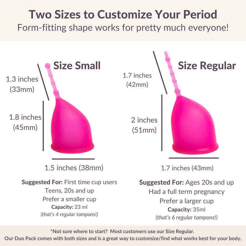 WEVOTOPIA Kind Cup | Comfortable | Soft | Curved Period Cup | Easy to Reach | Easy to Use | 100% Medical Grade Silicone Cups | Patented Menstrual Cups | Reusable Cups (Violet - Regular & Small (Duo)) - Image 5